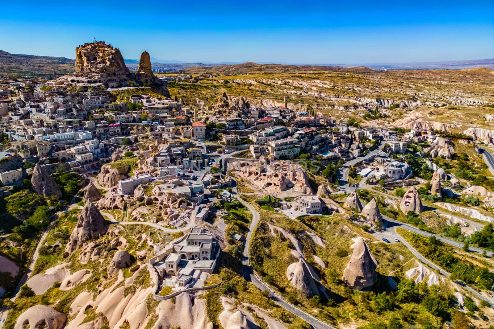 View of Uchisar Castle in Nevsehir Province in Cappadocia, Turkey.