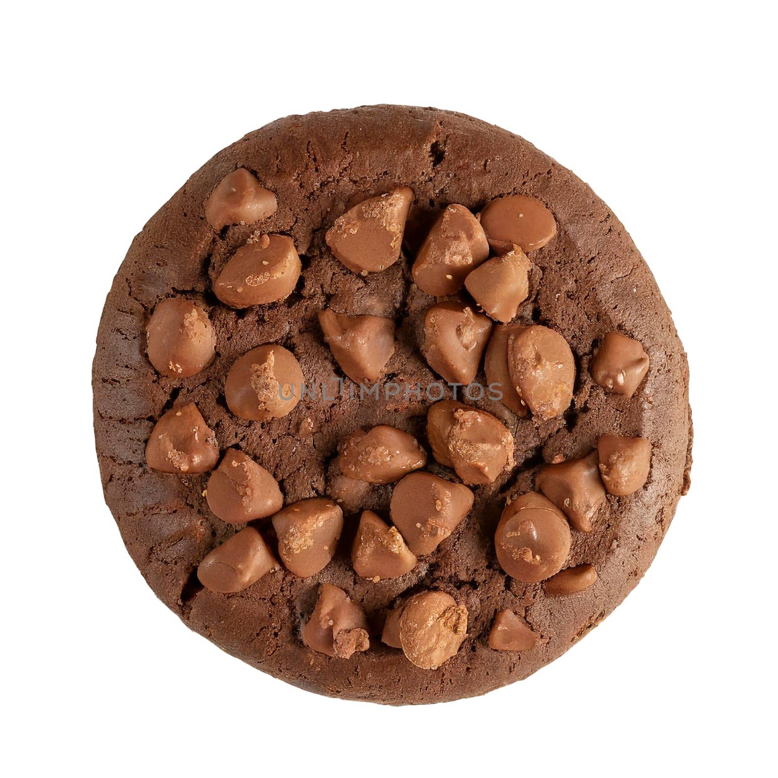 Chocolate chip cookie isolated on white background, top view, AI generated