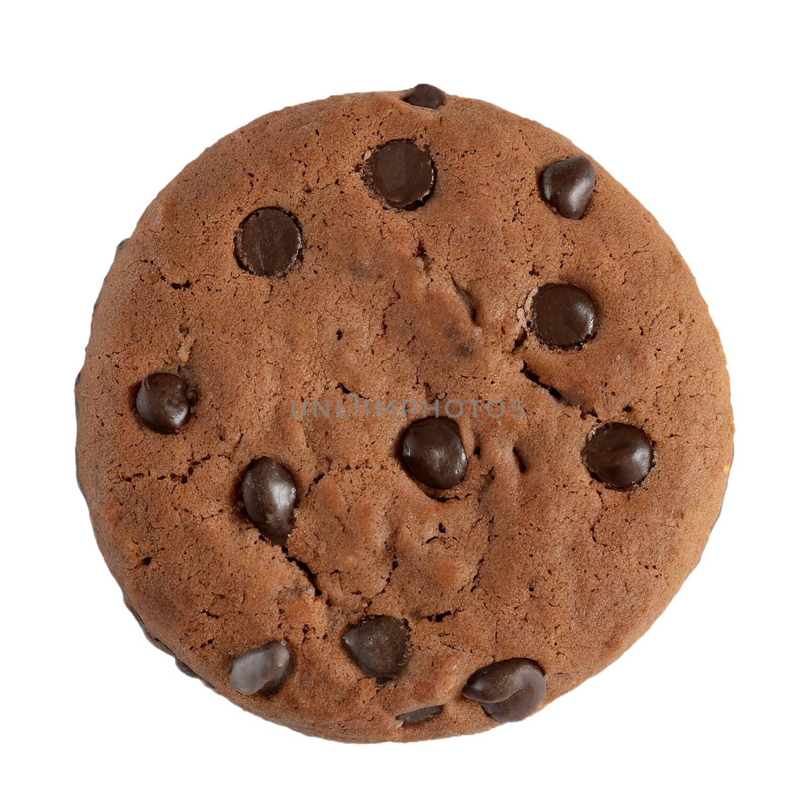 Chocolate chip cookie isolated on white background, top view, AI generated