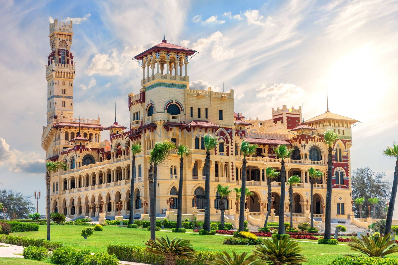 Montaza Palace beautiful full view, popular place of Alexandria, Egypt.