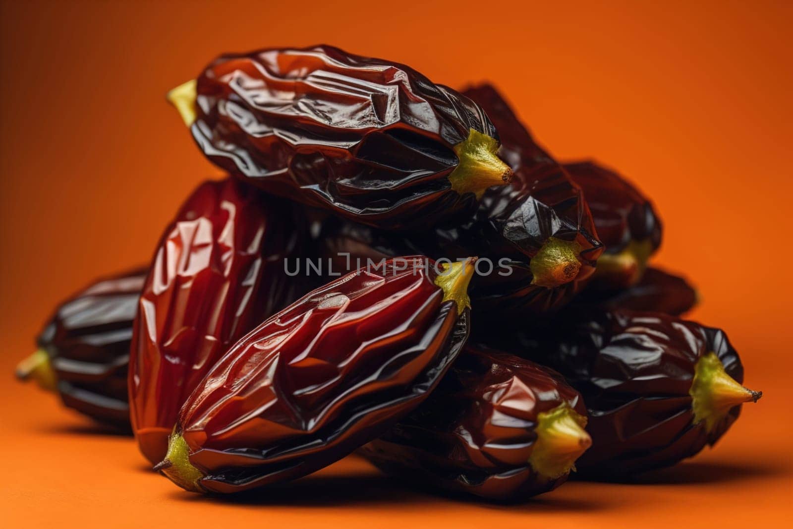 Dried fruits of date palm on a solid color background. Toned. ai generative