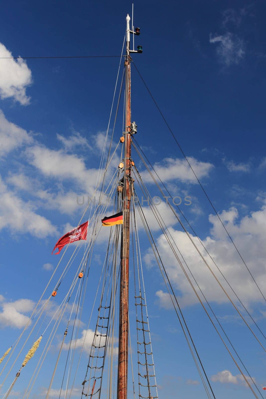 The rigging of a sailing ship without a sail