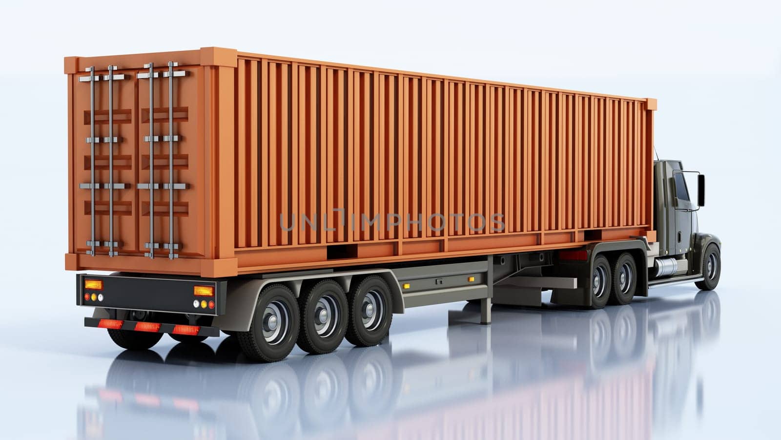 Semi trailer truck isolated on white background. 3D illustration.