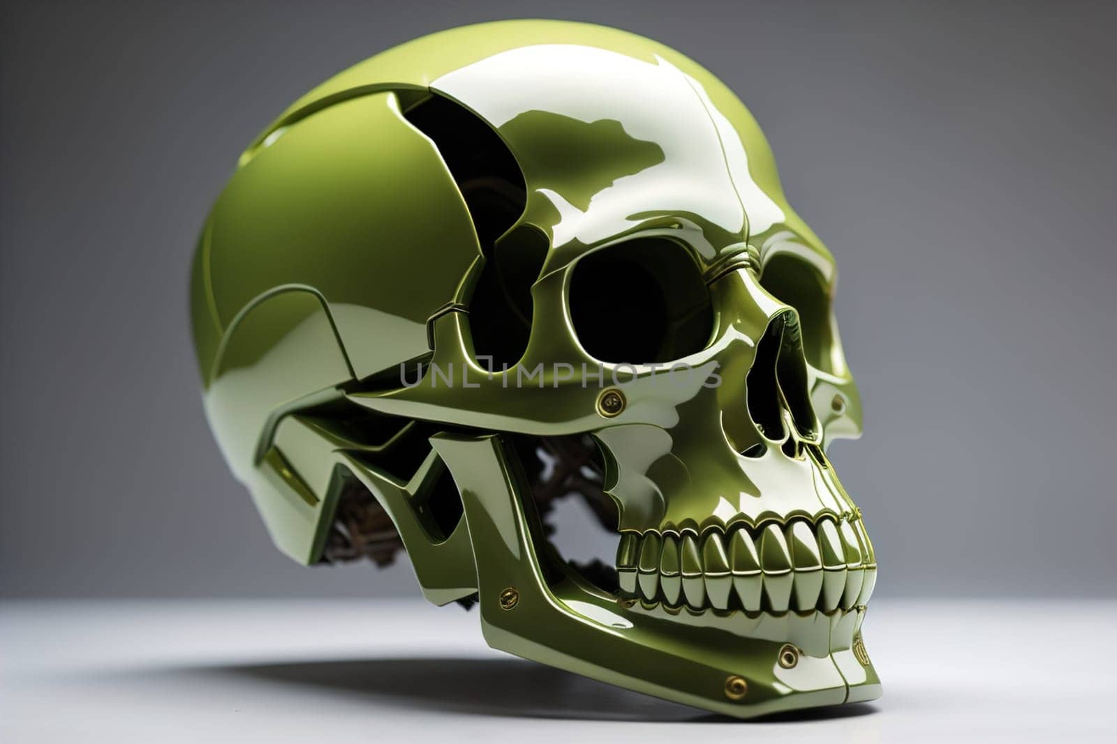 Human skull with gears and cogwheels. ai generative