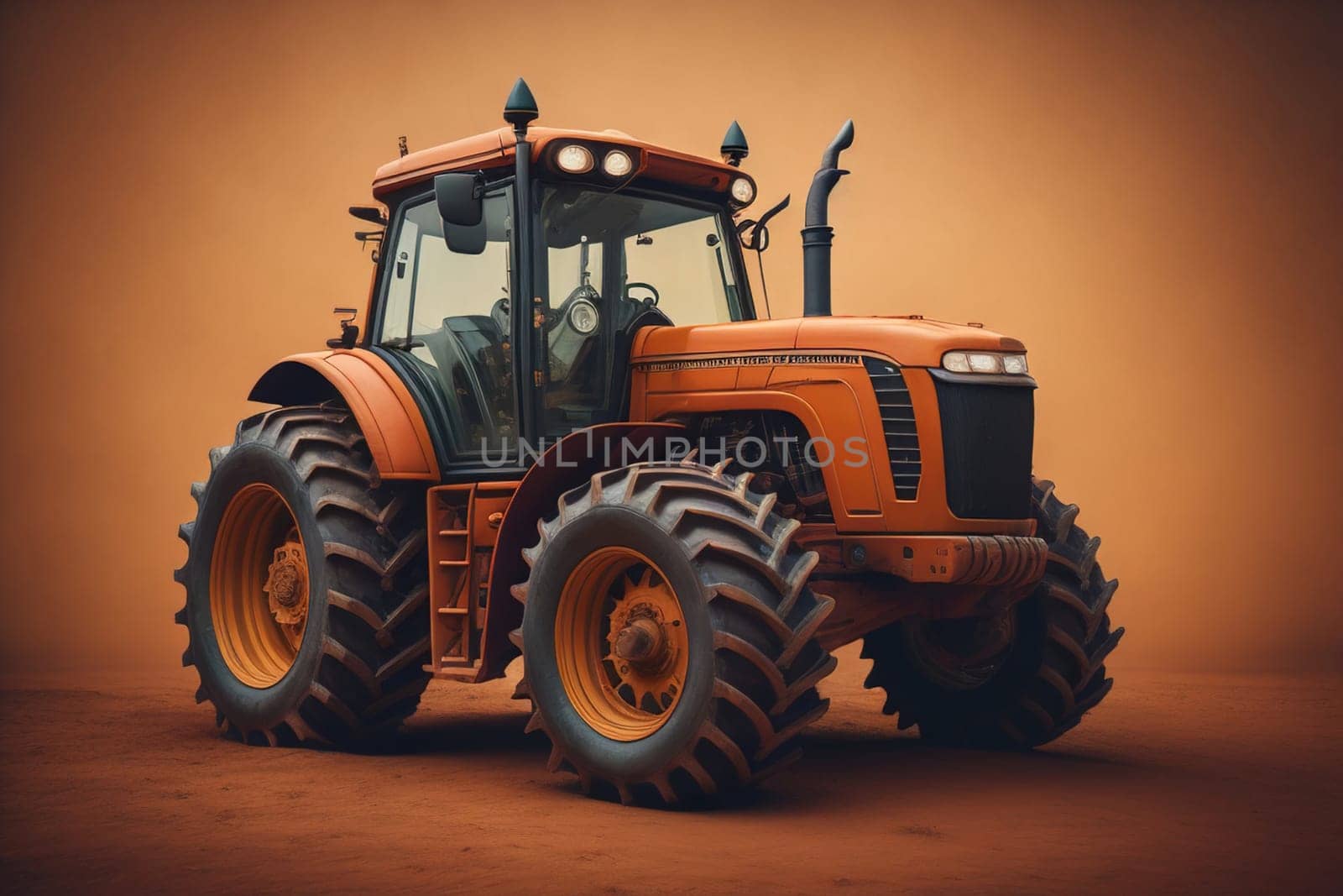 Modern tractor on a colored background. ai generative