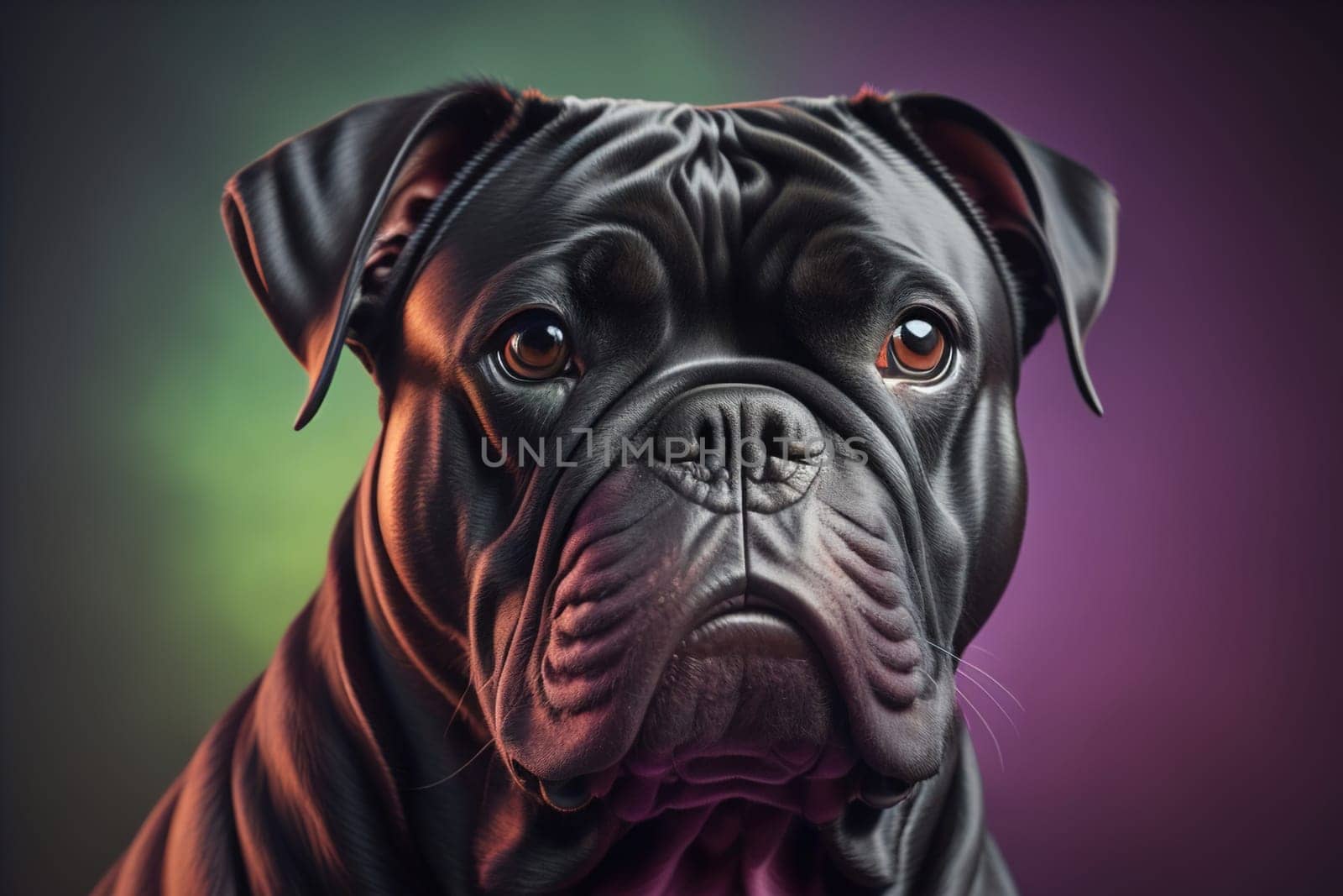 Portrait of a beautiful black dachshund puppy on a solid color background. ai generative