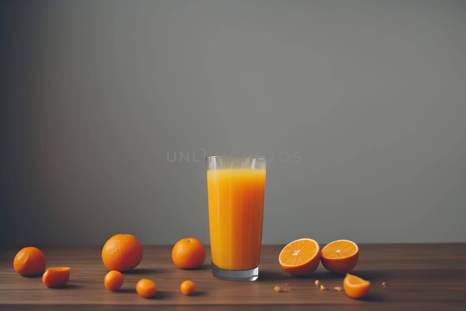 Glass of orange juice and fresh orange fruits. ai generative