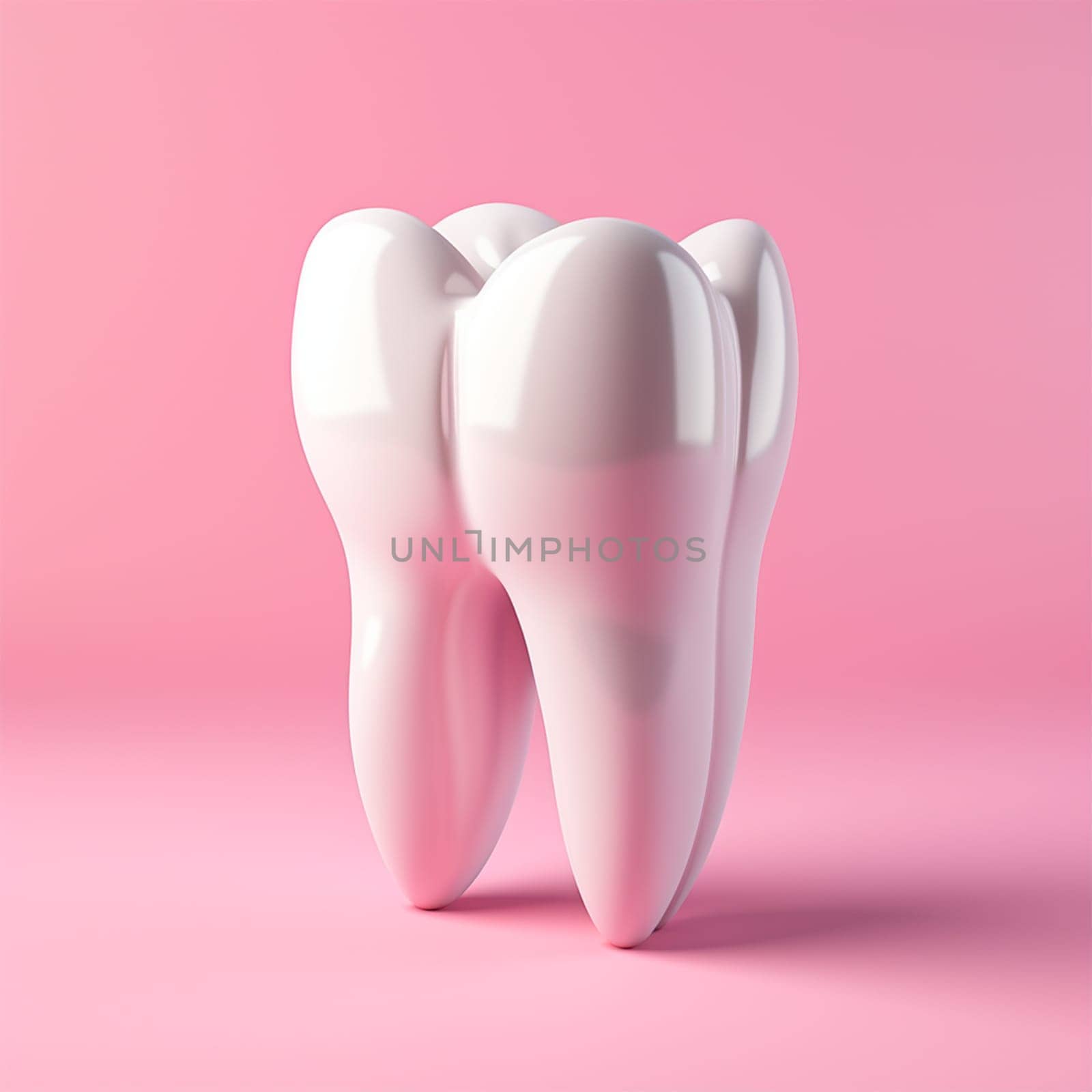A snow -white tooth on a pink background, the concept of dentistry AI Generated Image