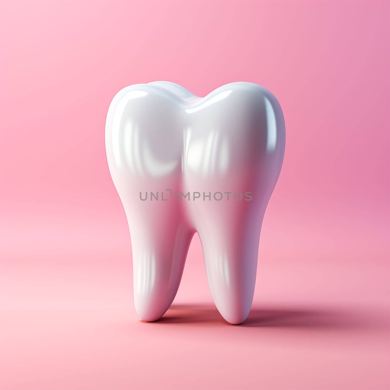 A snow -white tooth on a pink background, the concept of dentistry AI Generated Image