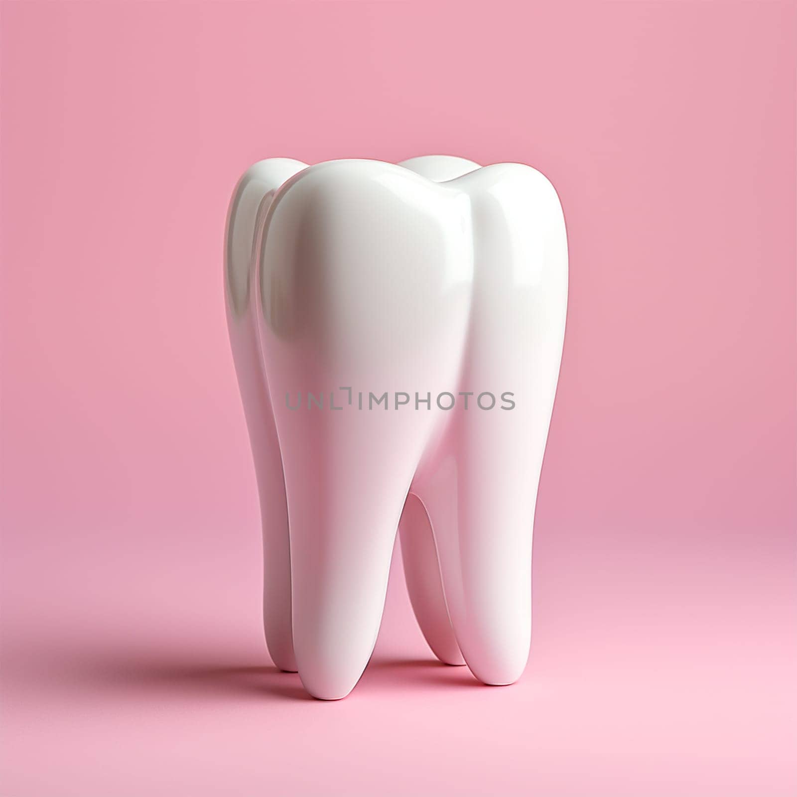 A snow -white tooth on a pink background, the concept of dentistry AI Generated Image