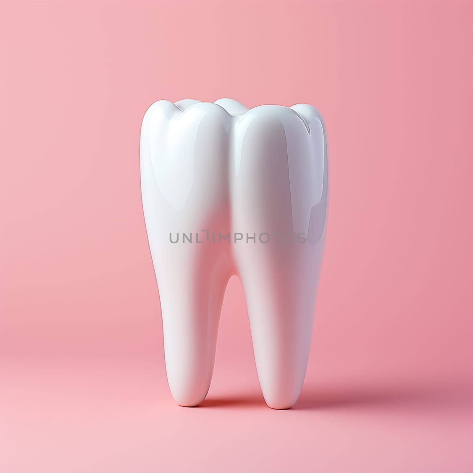 A snow -white tooth on a pink background, the concept of dentistry AI Generated Image