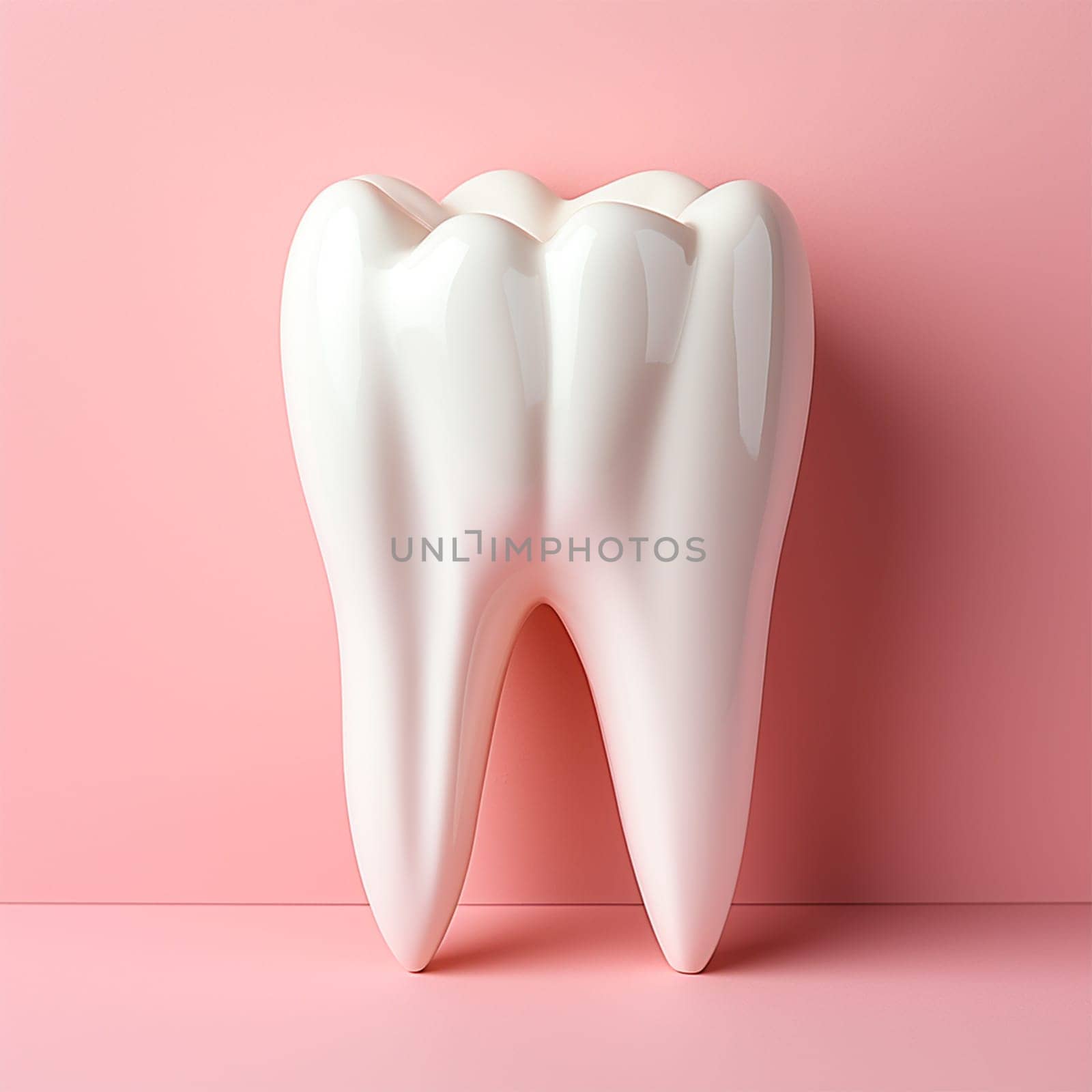 A snow -white tooth on a pink background, the concept of dentistry AI Generated Image