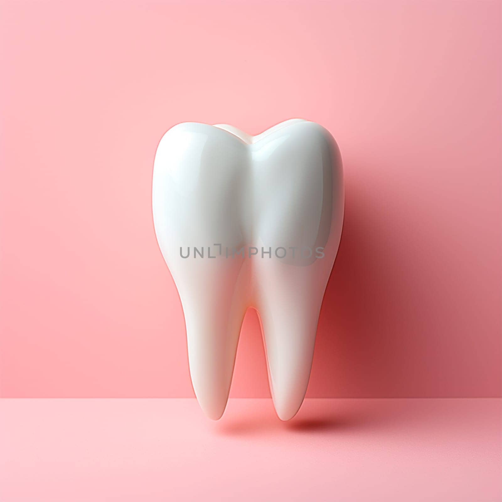 A snow -white tooth on a pink background, the concept of dentistry AI Generated Image