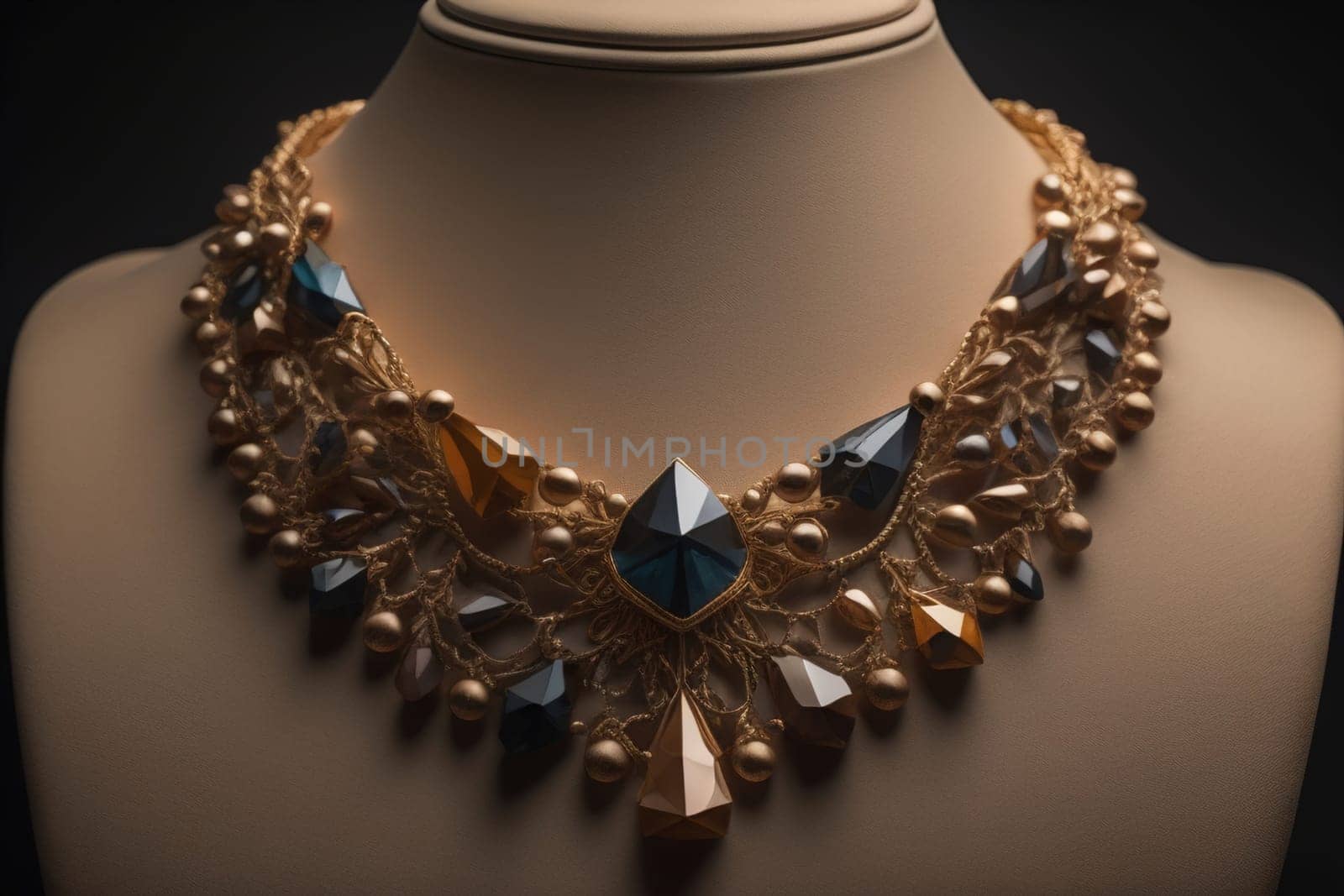 necklace on a mannequin in the studio on a solid color background. ai generative
