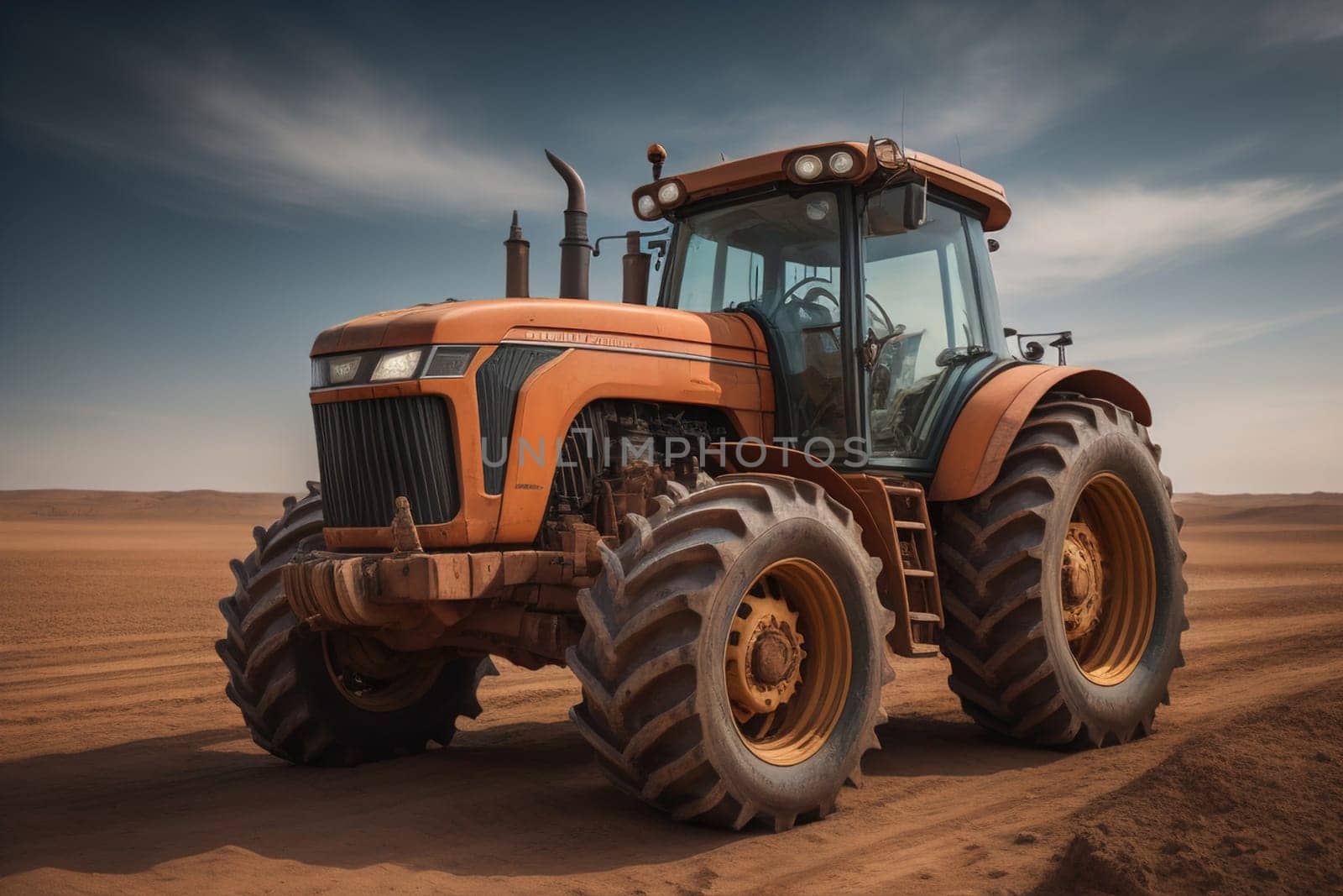 Modern tractor on a colored background. ai generative