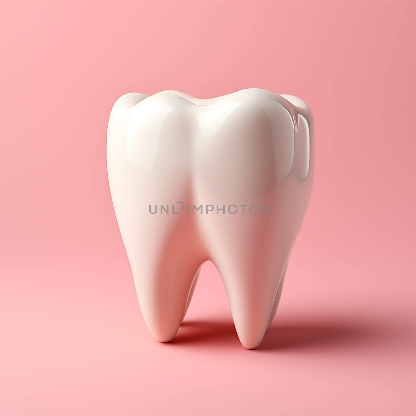 A snow -white tooth on a pink background, the concept of dentistry AI Generated Image