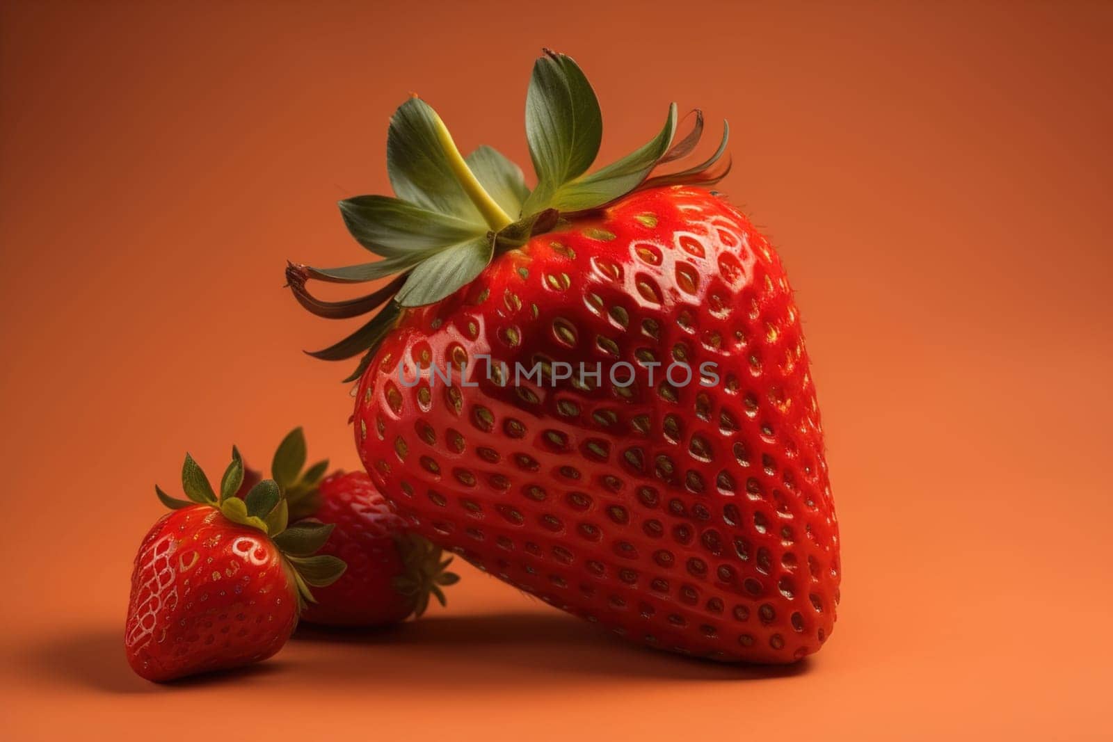 Fresh strawberries on a solid color background. generative ai