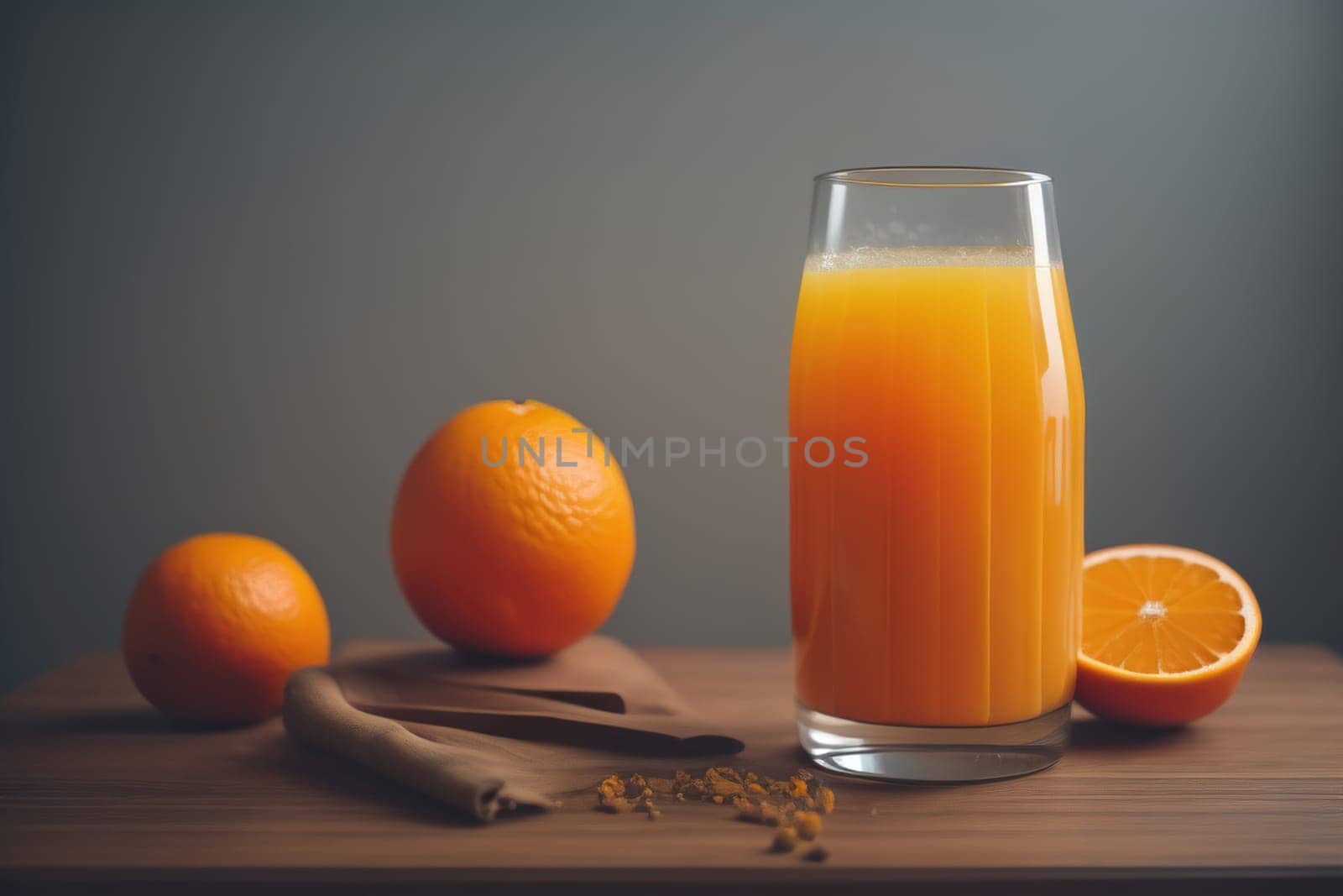 Glass of orange juice and fresh orange fruits. ai generative