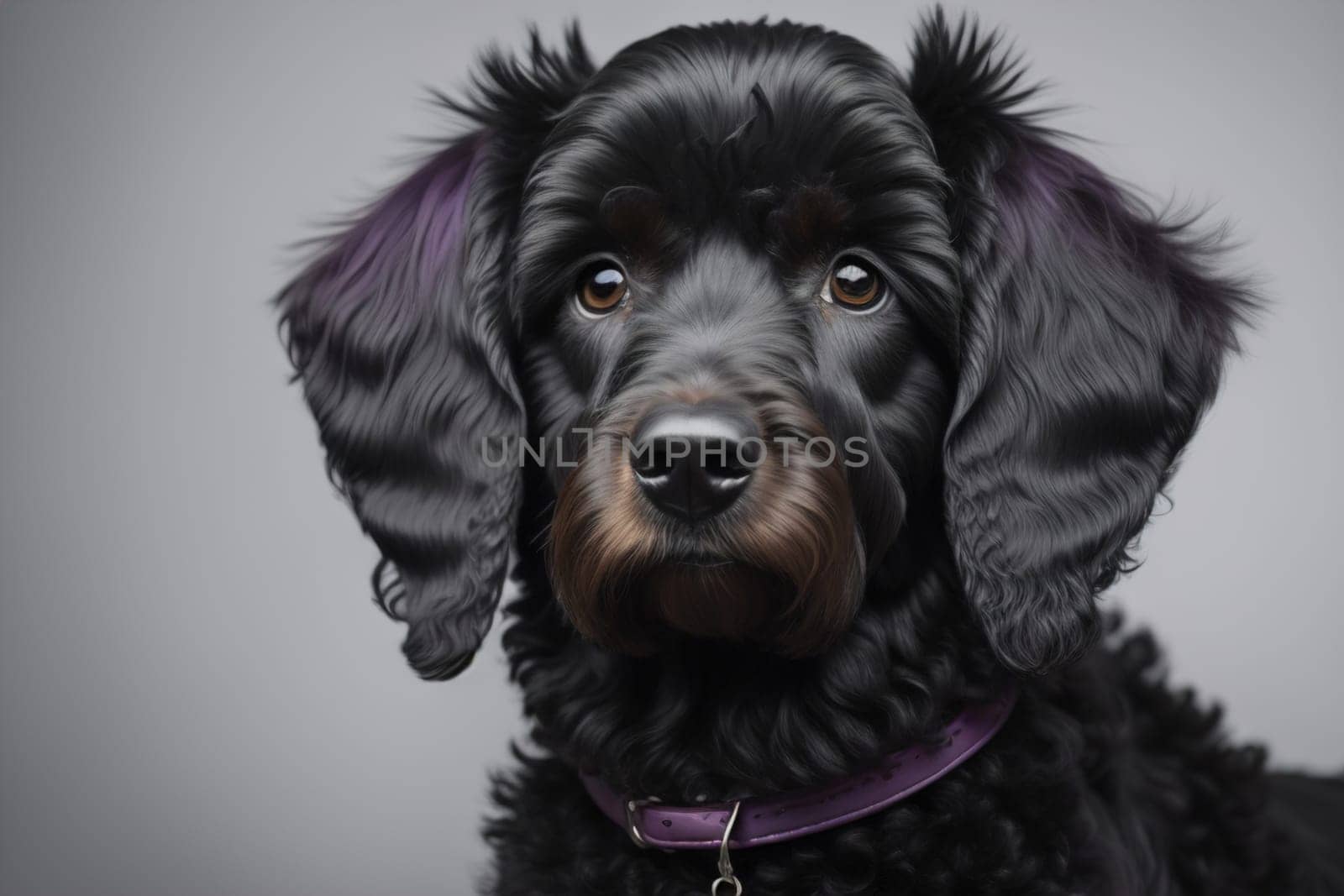 Portrait of a beautiful black dachshund puppy on a solid color background. ai generative
