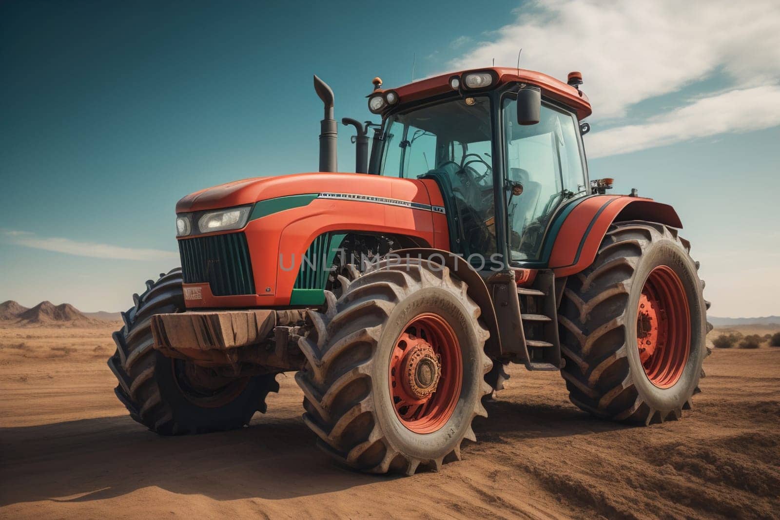 Modern tractor on a colored background. ai generative