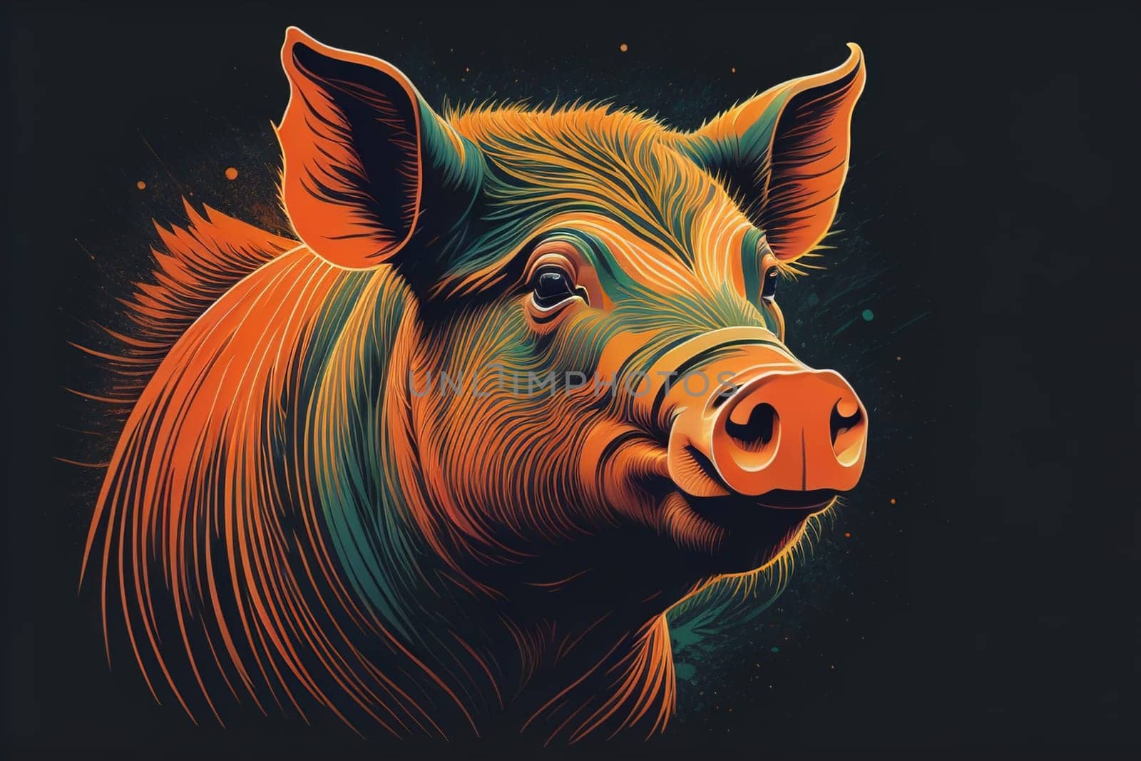 Pig head. Colorful vector illustration. Isolated on a solid color background. generative ai