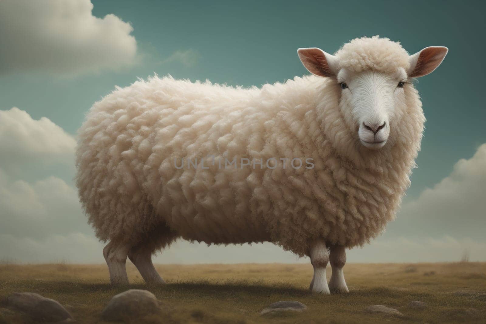 Sheep on a solid color background. Photo in old color image style. ai generative
