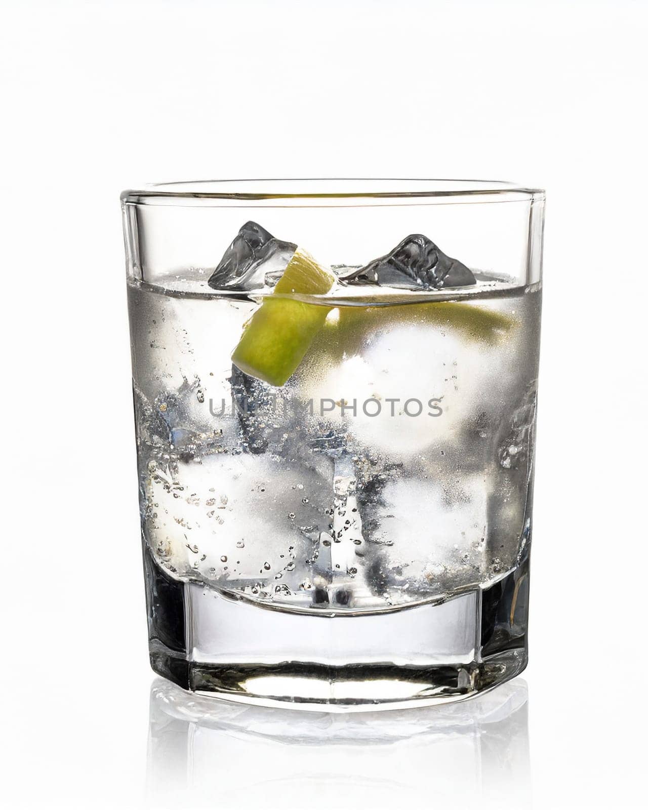 drink with ice and lemon in glass isolated on white background, AI generated
