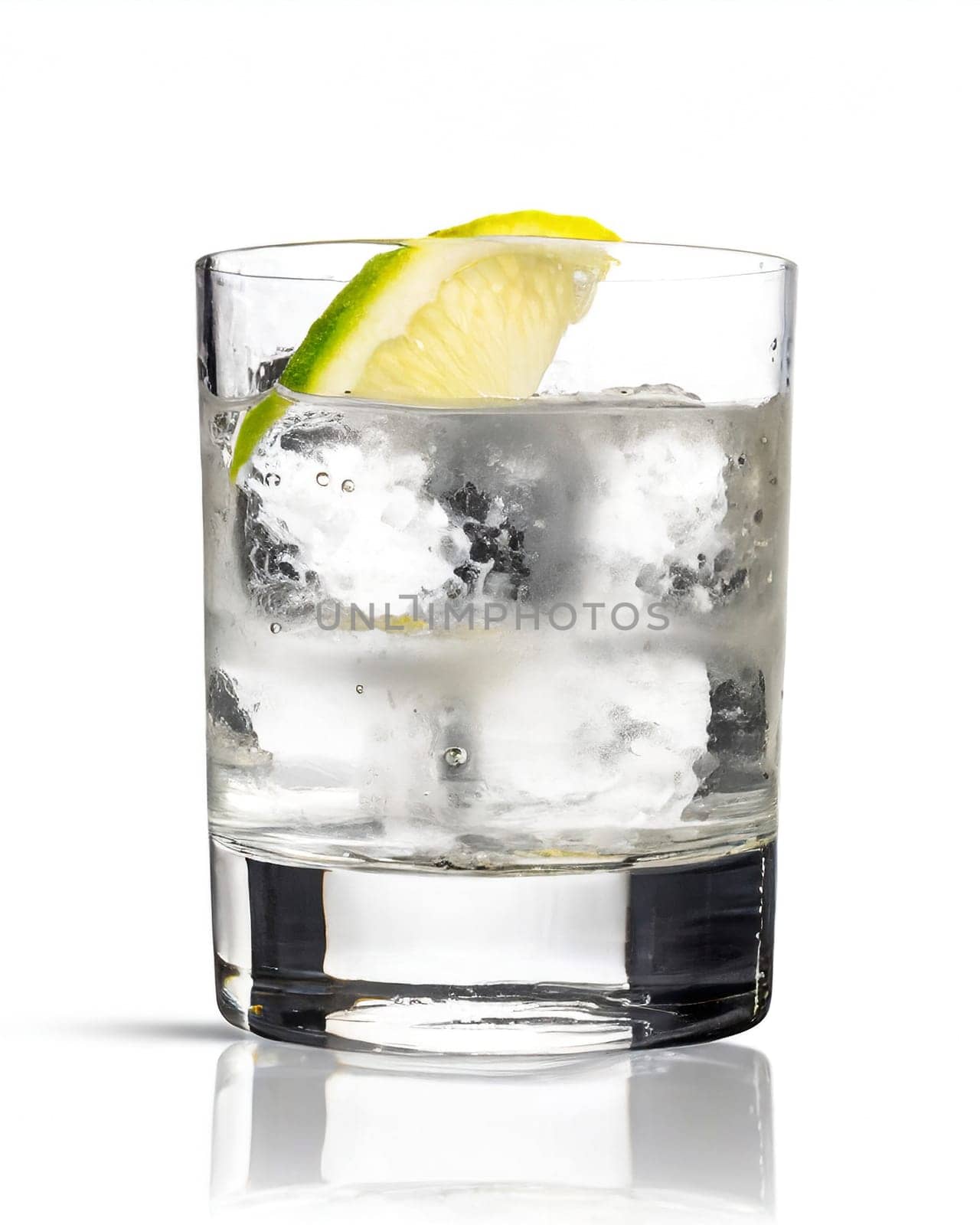 drink with ice and lemon in glass isolated on white background, AI generated