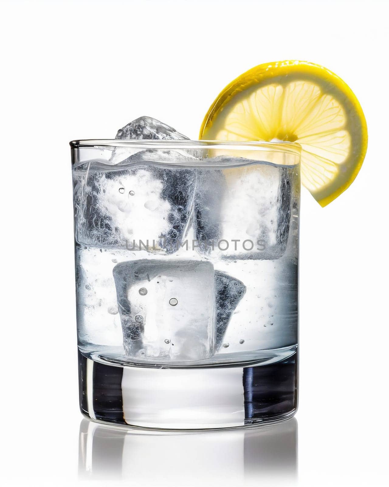 drink with ice and lemon in glass isolated on white background, AI generated