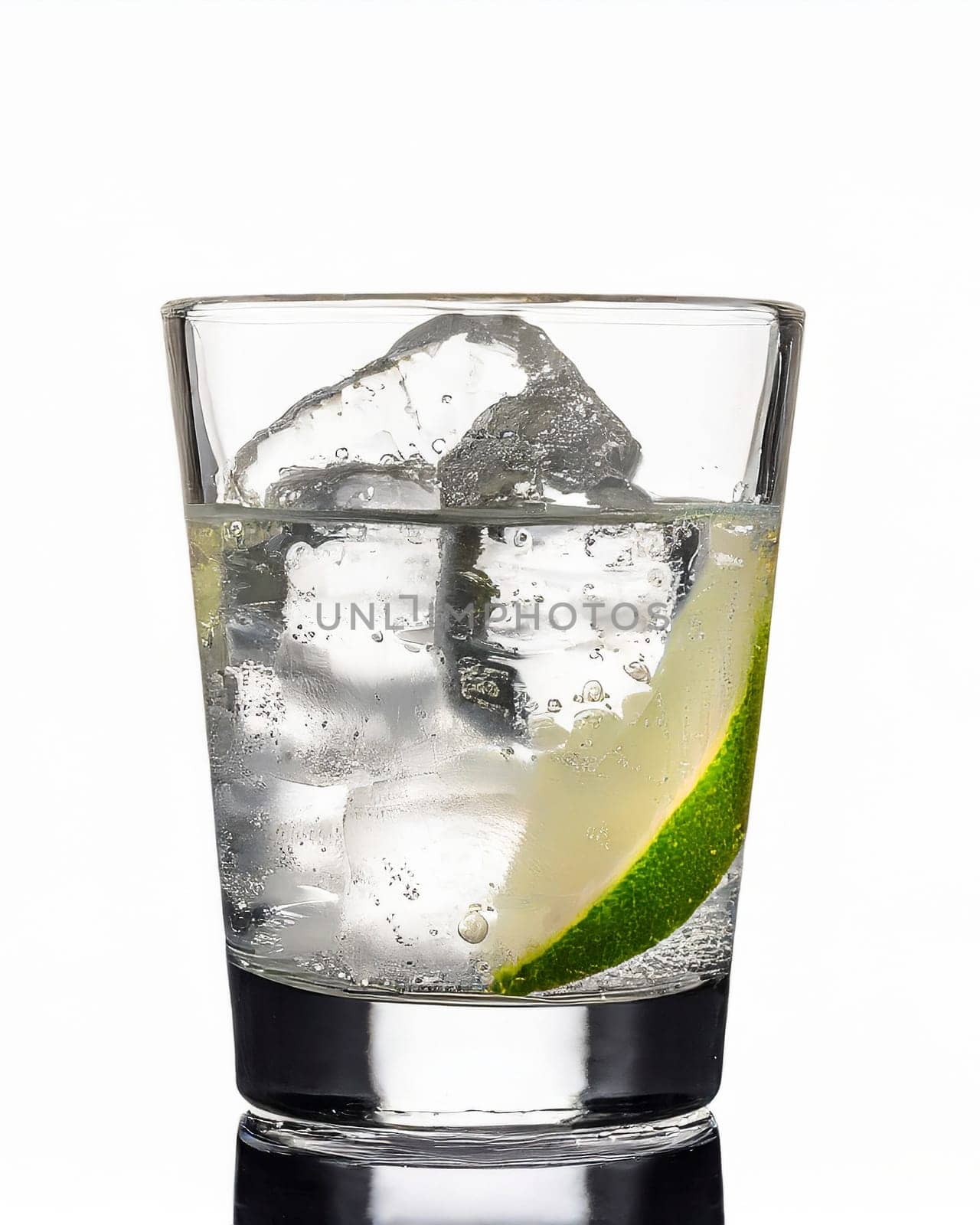 drink with ice and lemon in glass isolated on white background, AI generated