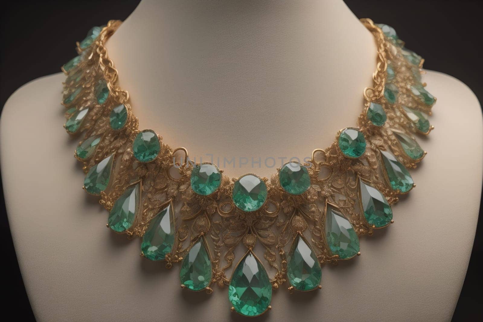 necklace on a mannequin in the studio on a solid color background. ai generative