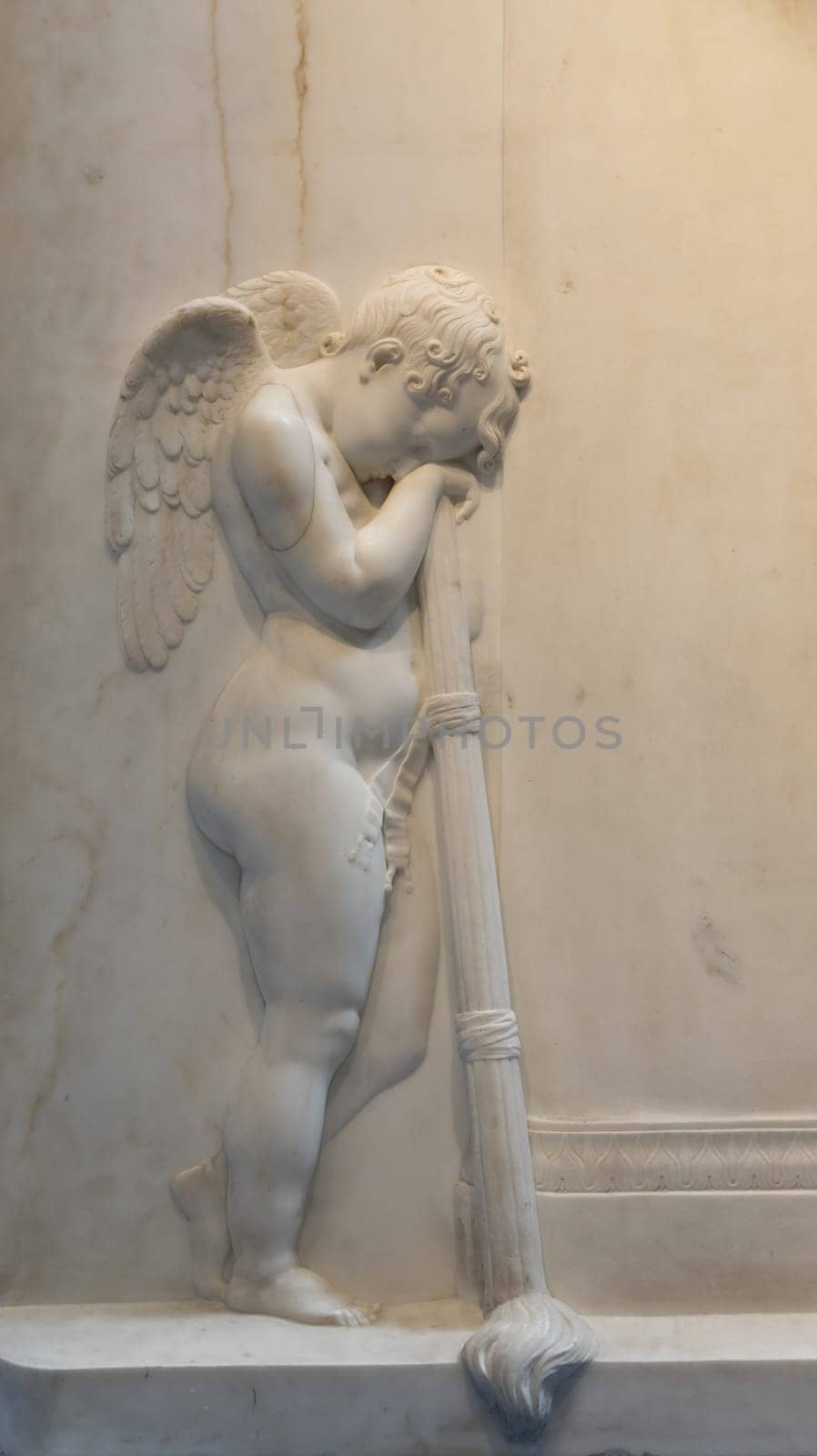 Possagno, Italy - June 2022: funeral sculpture by Antonio Canova. Marble memorial on tombstone