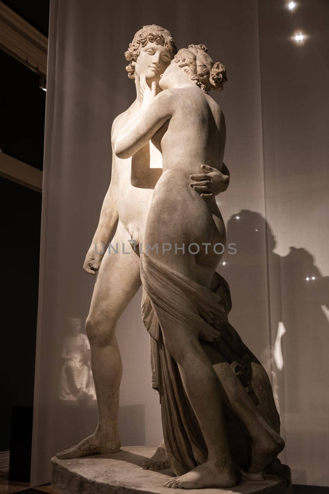 Bassano del Grappa, Italy - December 2022: Venus and Adonis, by Antonio Canova, 1822. Classic statue, concept of love, romance, beauty