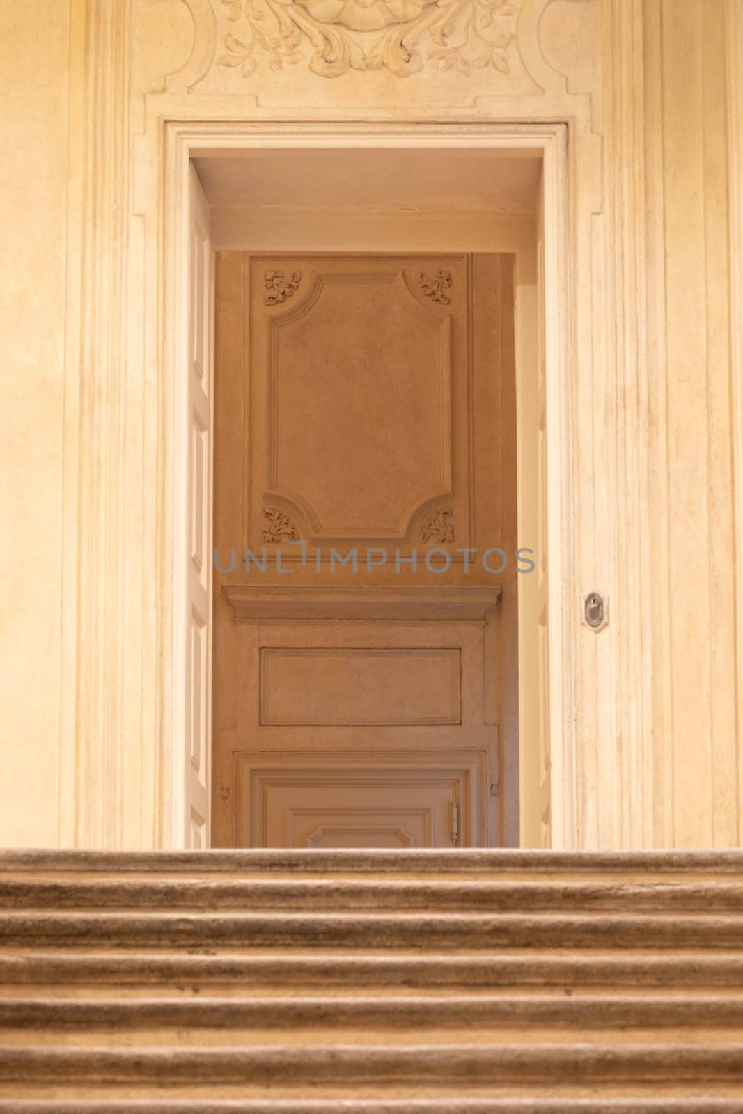 Turin, Italy - April, 2023: luxury baroque staircase, elegant vintage interior
