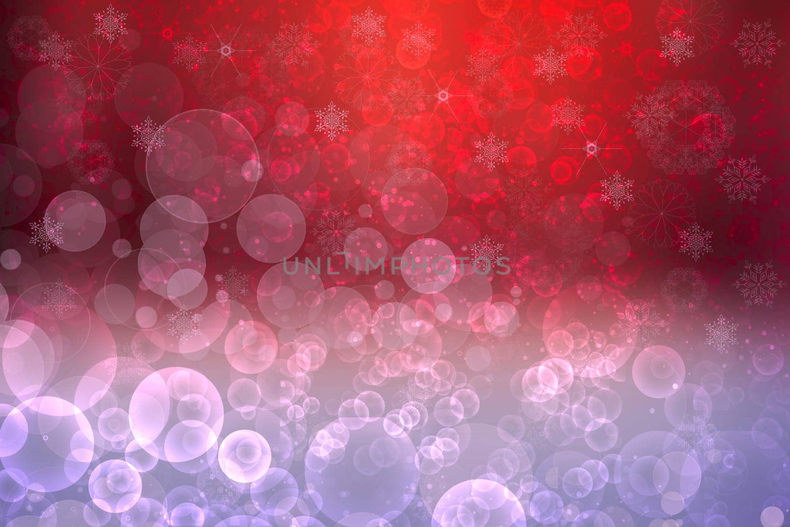 Abstract blurred festive red pink magenta winter christmas or Happy New Year background texture with bokeh circles and stars. Card concept.