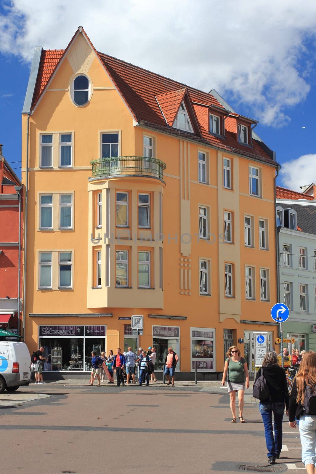 Stralsund, Germany August 6, 2017: Magnificent townhouses in the old town