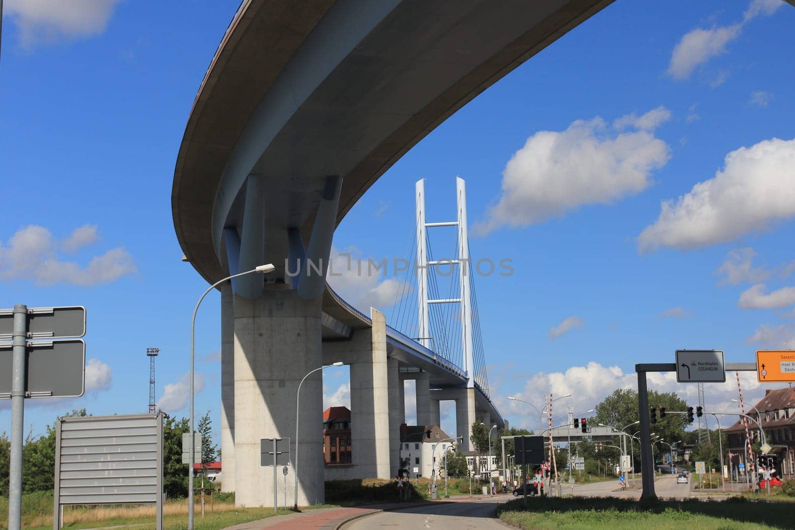 Stralsund, Germany August 6, 2017: Germany's largest cable-stayed bridge connects Germany's largest island with the mainland