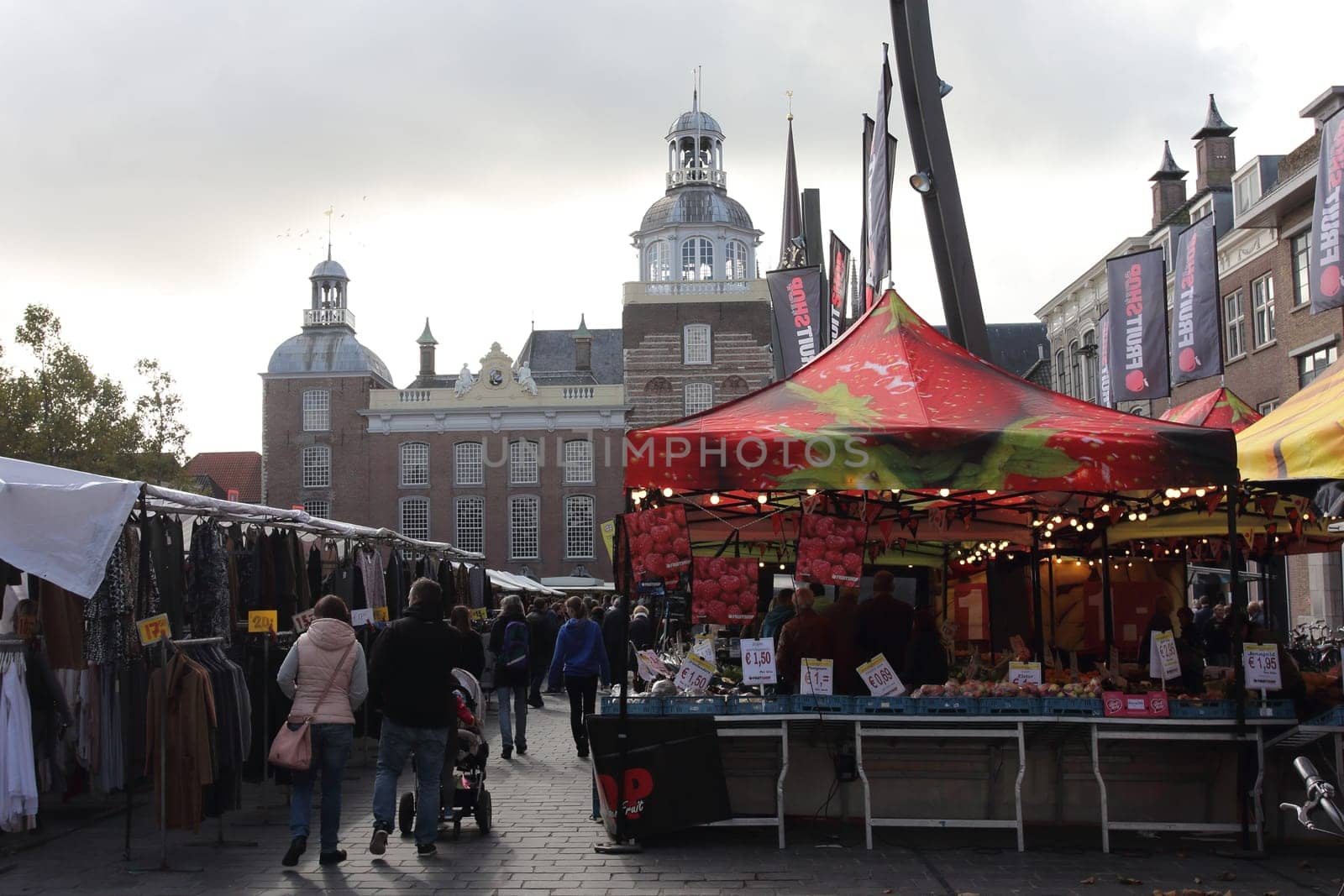 Goes, Netherlands October 3, 2017: Market day in Goes a Dutch town in the province of Zeeland, with about 37.619 inhabitants