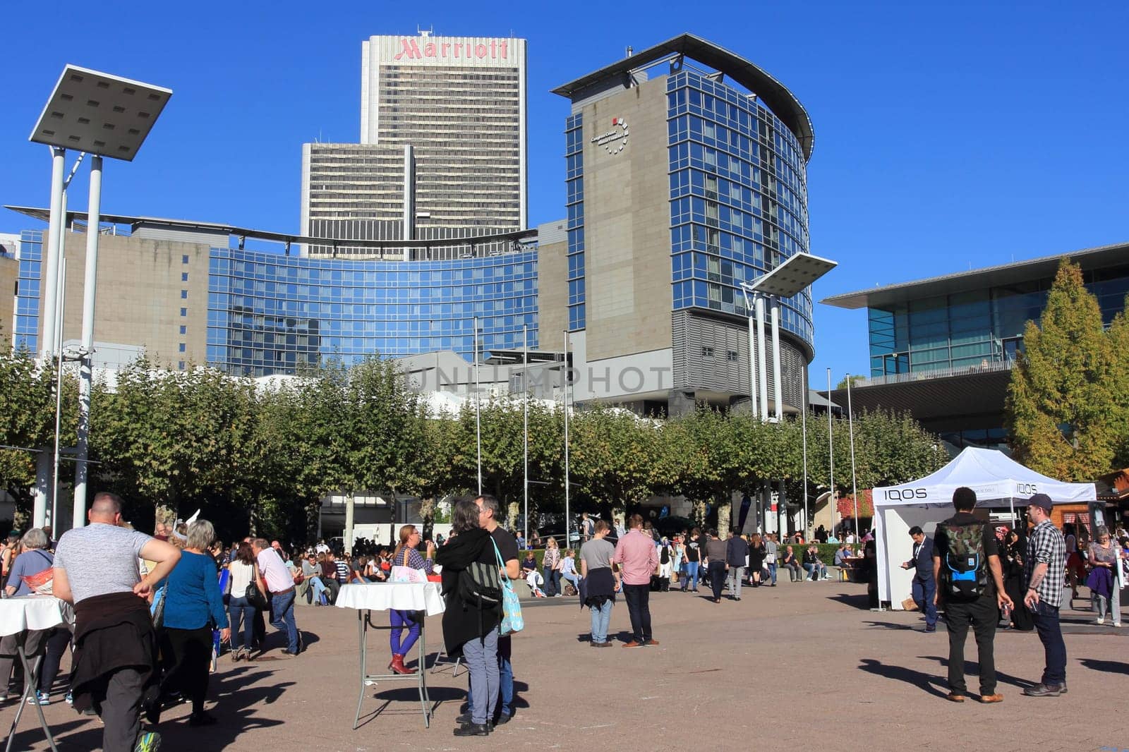 Frankfurt, Germany October 14, 2017: Overview of the outdoor area of the Frankfurt Book Fair
