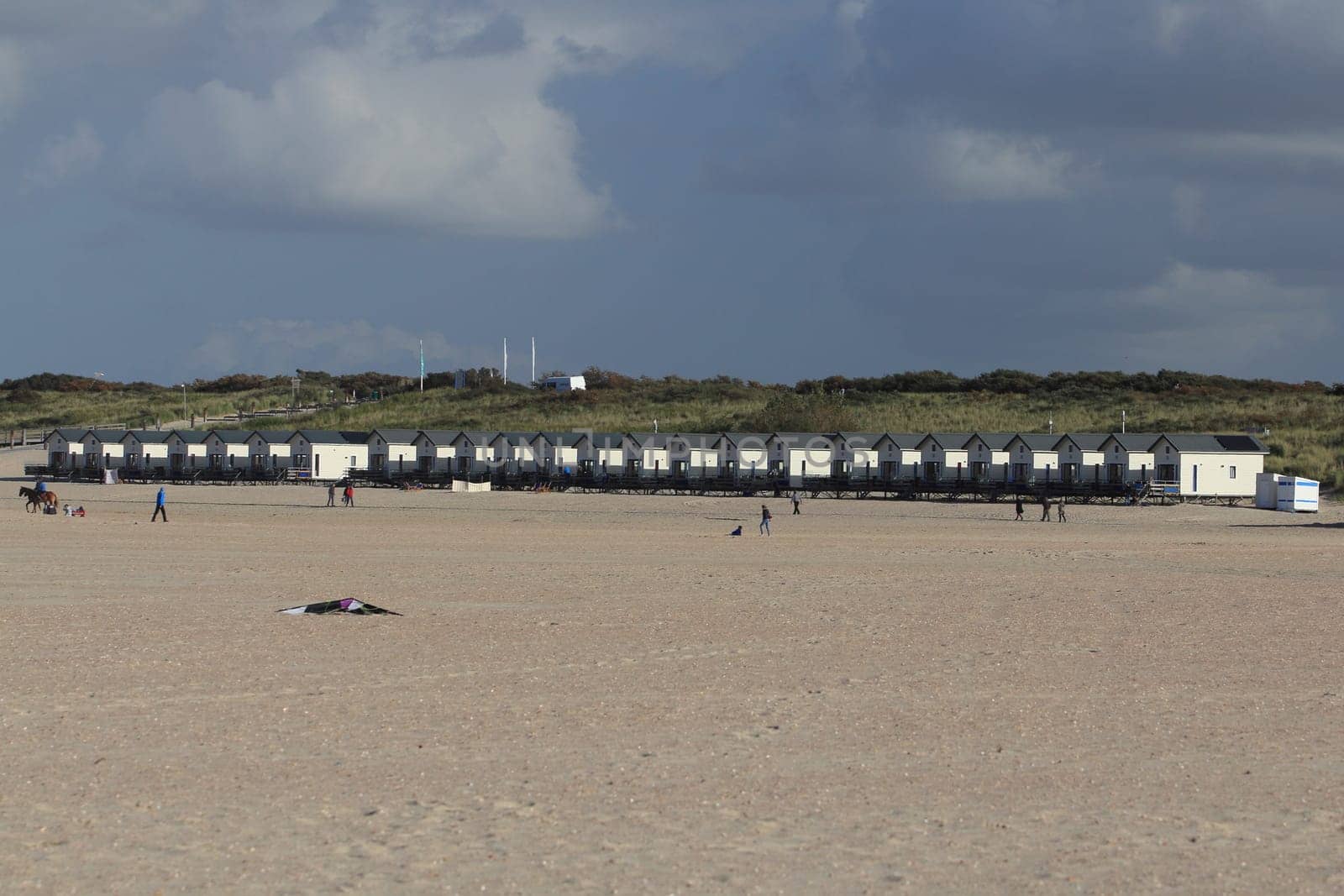 The Netherlands October 3, 2017: Beach houses on the North Sea coast