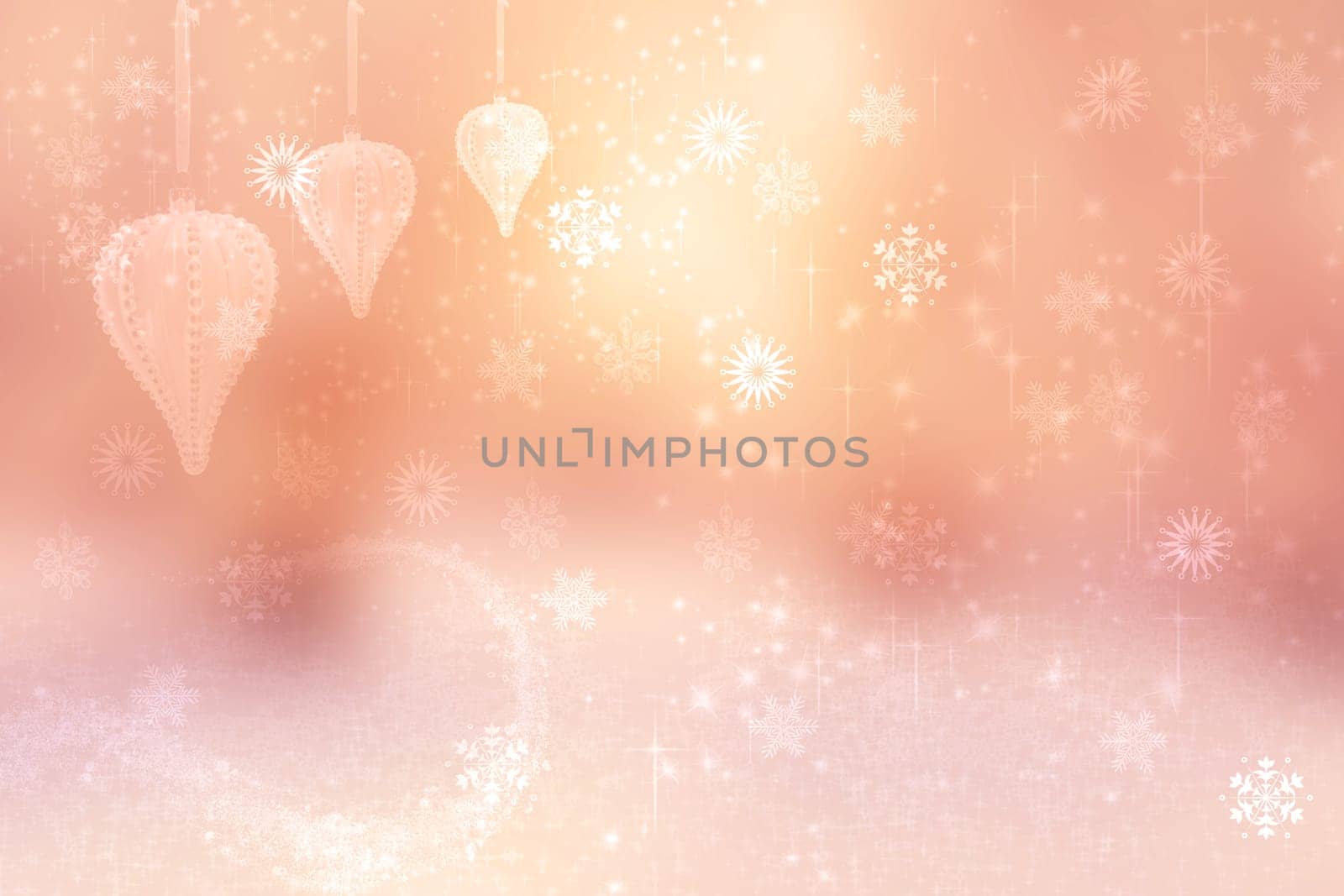 Winter background. A festive abstract Happy New Year or Christmas background texture with golden brown white blurred bokeh lights and stars. Space for design. Card concept or advertising.