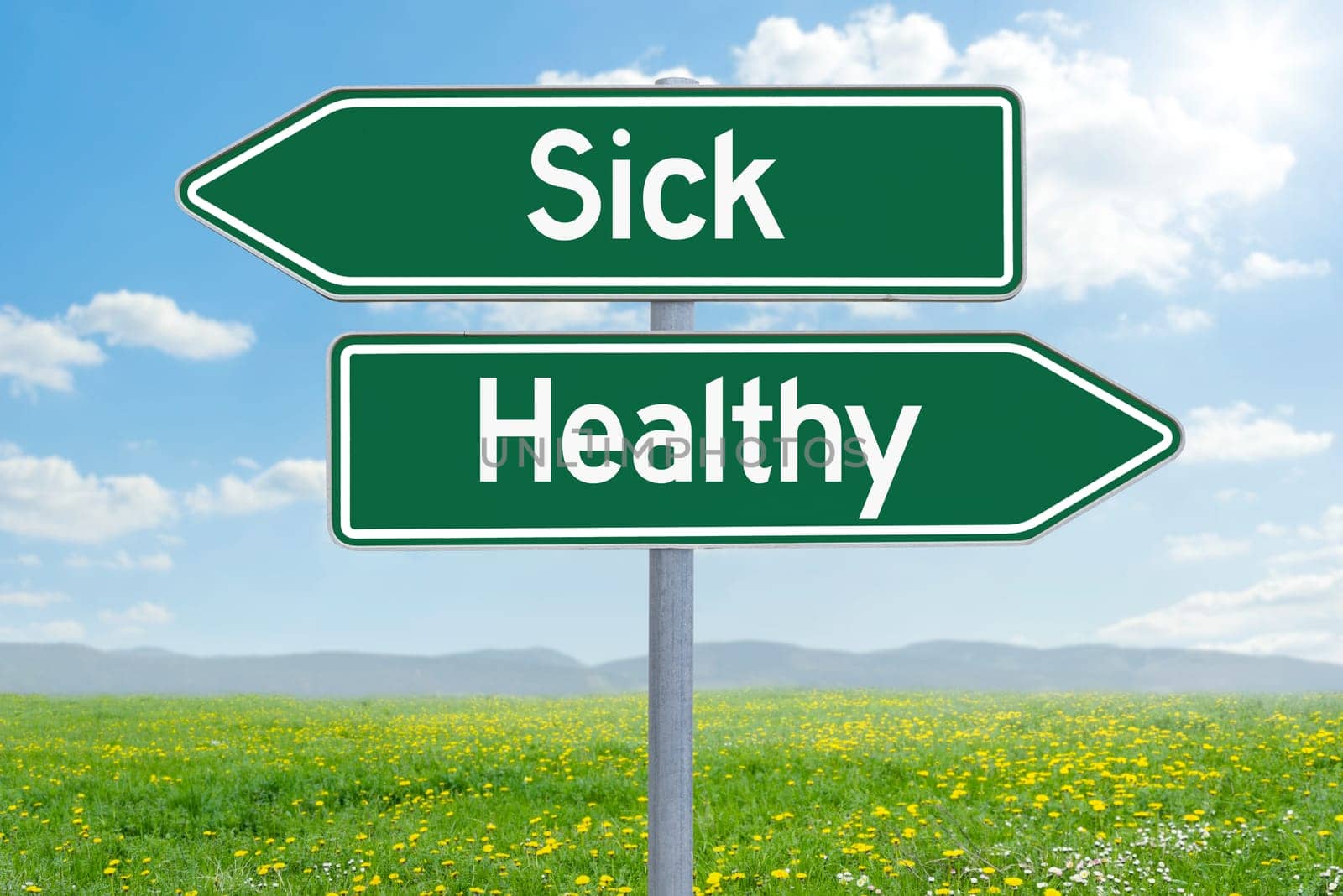 Two direction signs - Sick or Healthy