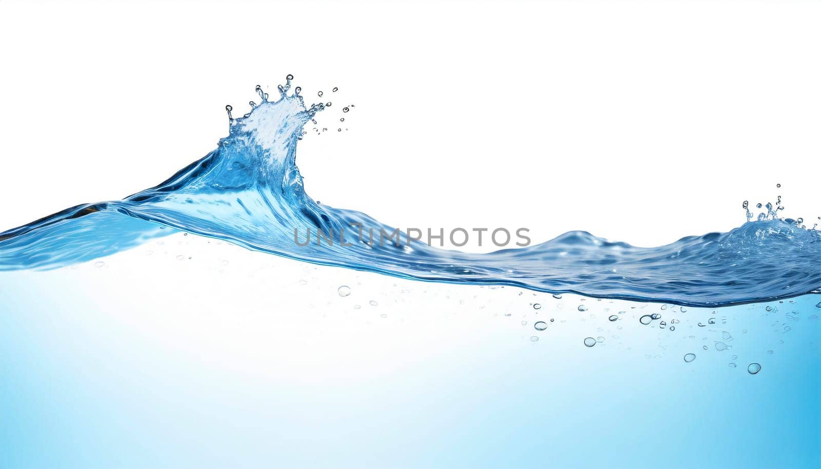 Blue water wave isolated on white background. AI generated