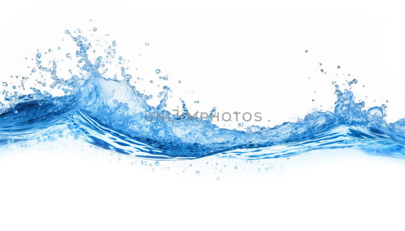 Blue water wave isolated on white background. AI generated