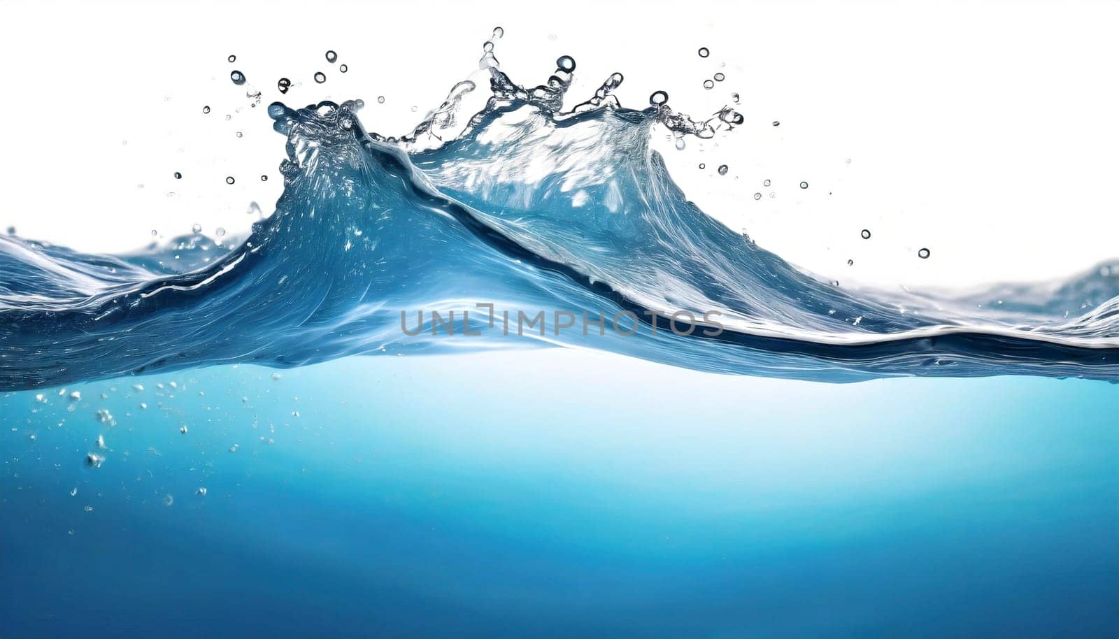 Blue water wave isolated on white background. AI generated