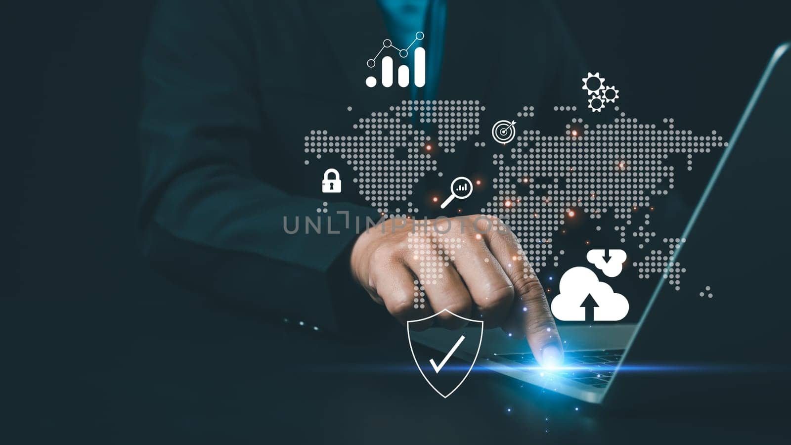 Cyber security and password login concept, Hands uses computer and entering username and password of data network, log in with laptop to digital information system, Online data protection concept