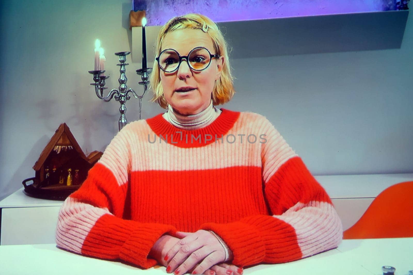 4The new presenter Mirja Boes (presenter Radio Regenbogen Award 2024) during the video link at the press conference for the Radio Regenbogen Award 2024 at Europapark Rust