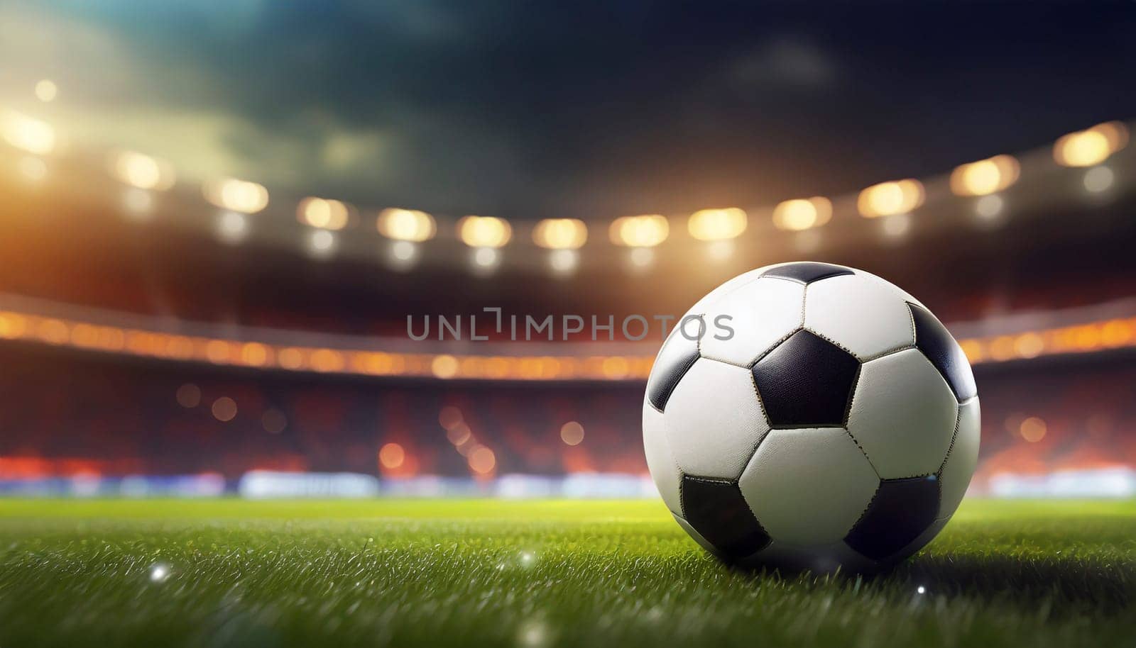 traditional soccer ball on field with stadium lights. AI generated