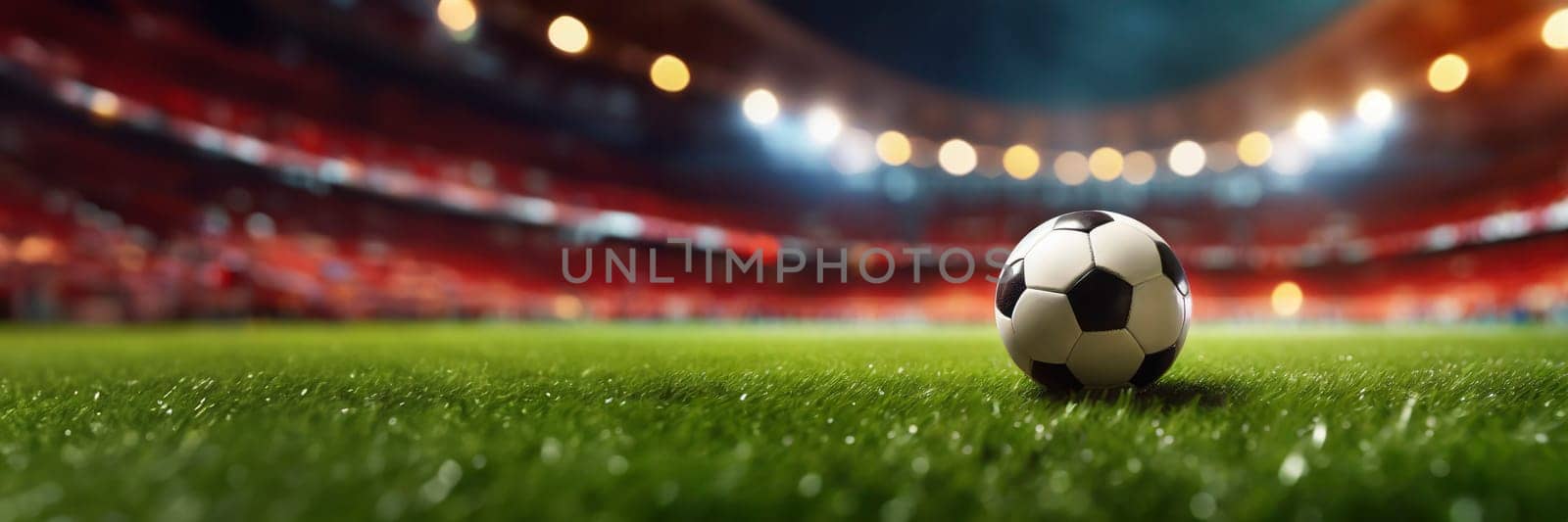 traditional soccer ball on field with stadium lights. AI generated