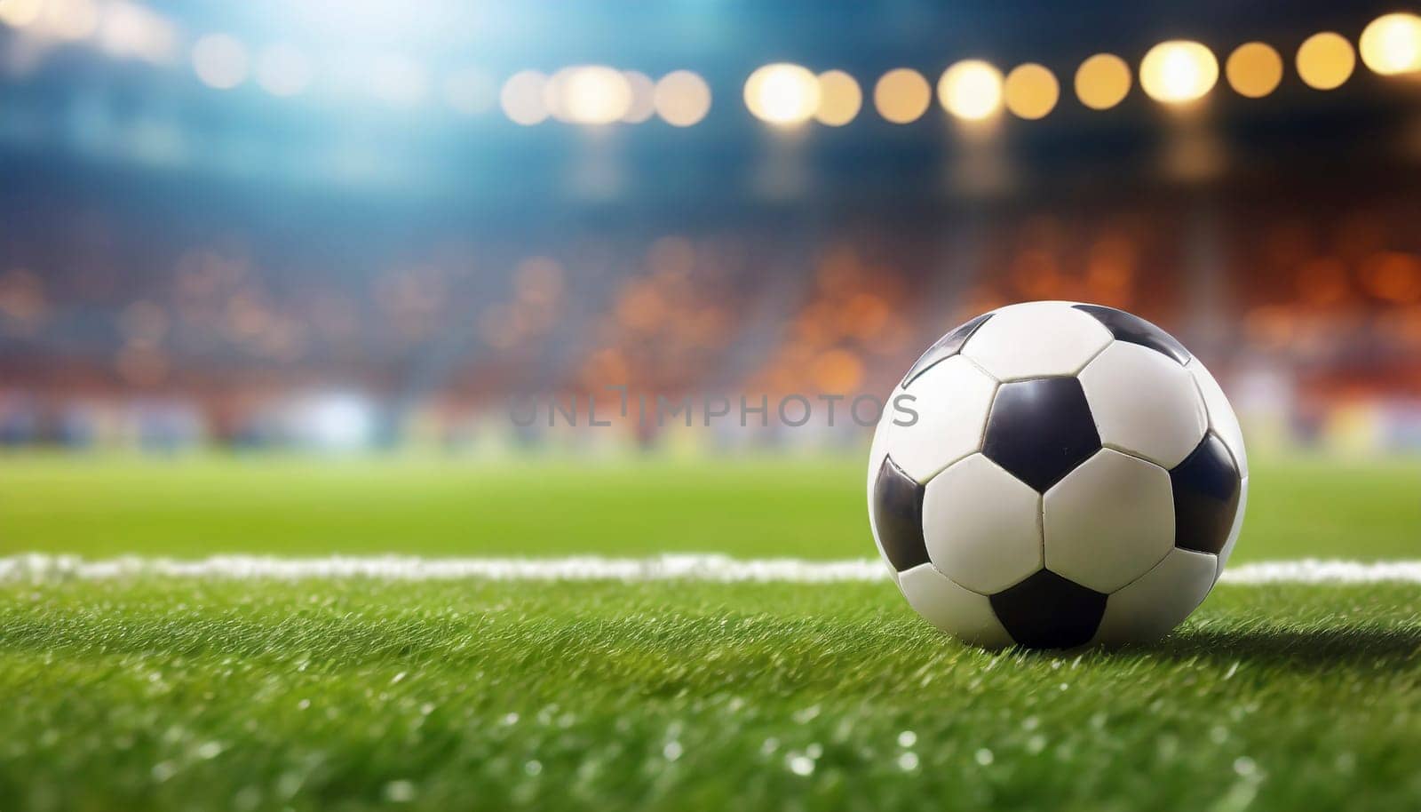 traditional soccer ball on field with stadium lights. AI generated